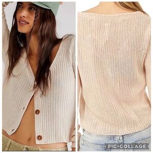 Free People Game On Button Front Cardigan in White Swan